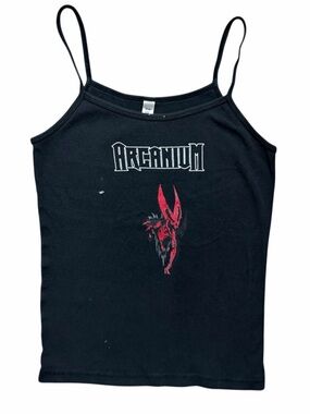 Vintage Y2K Arcanium Metal Band Logo Black Tank Top Whimsigoth Grunge Emo Size M